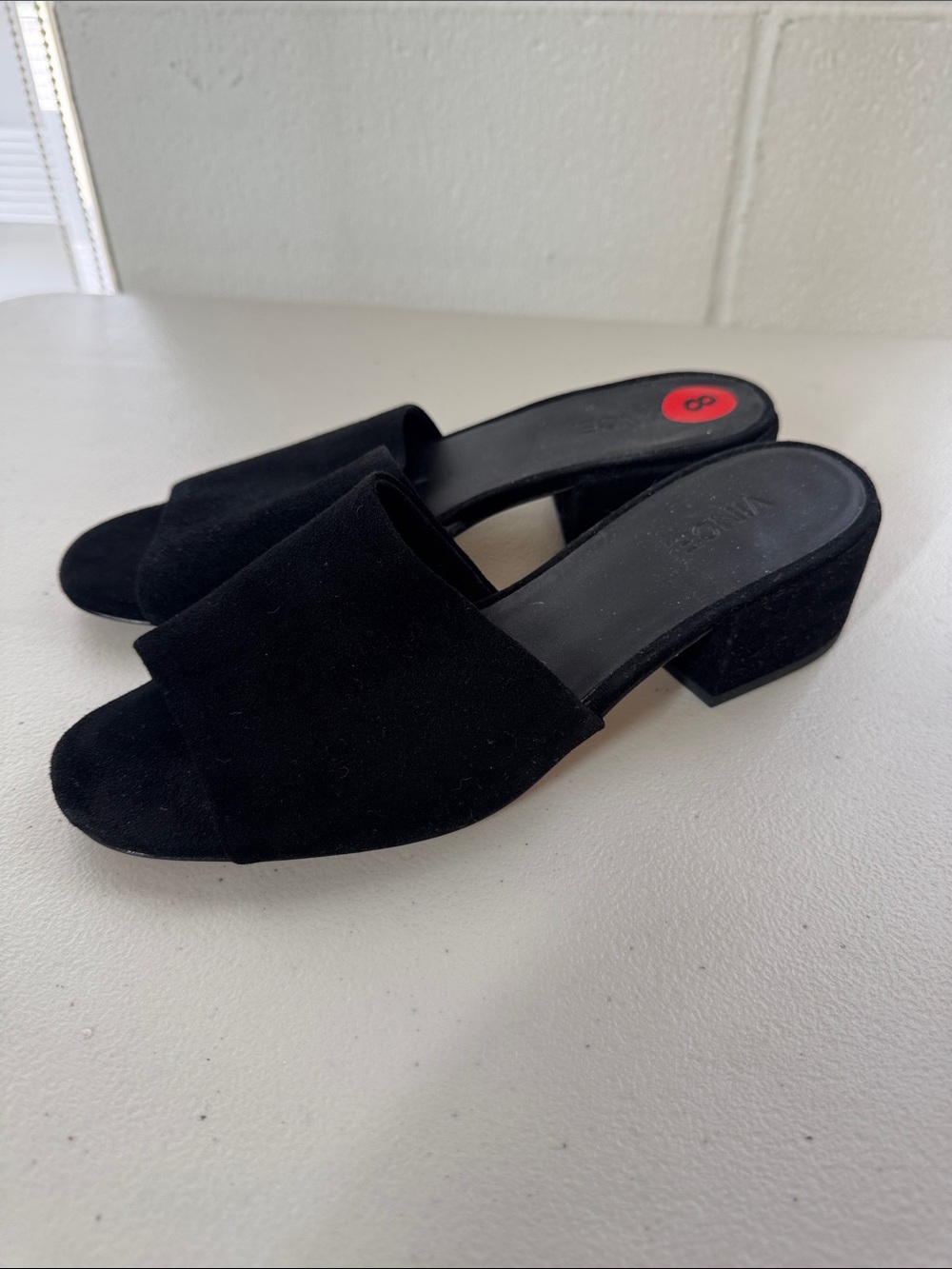 Vince Black Suede Slides Mule Heels Size 8 Minimalist Quiet Luxury Sandals Chic - Picture 3 of 11